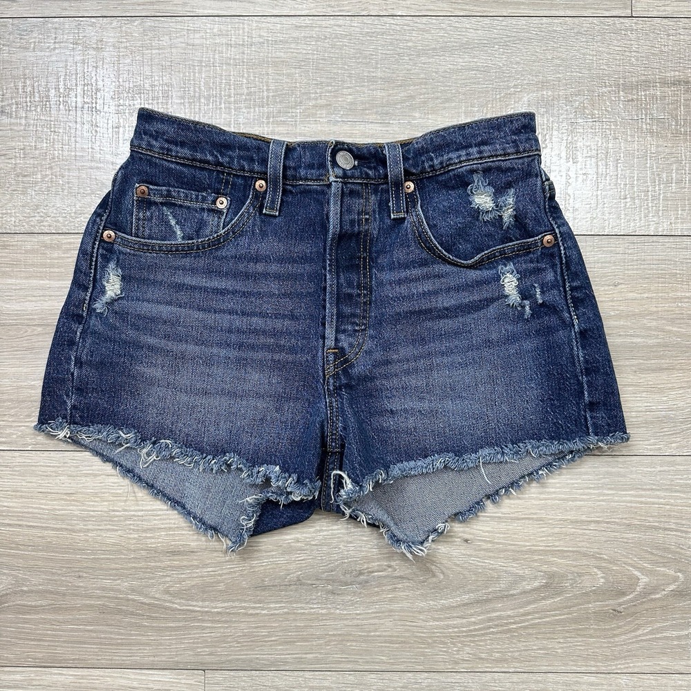 Levi's‎ 501 Blue Denim Shorts Cut Off Raw Hem Mid Rise Fly Button Women's 27